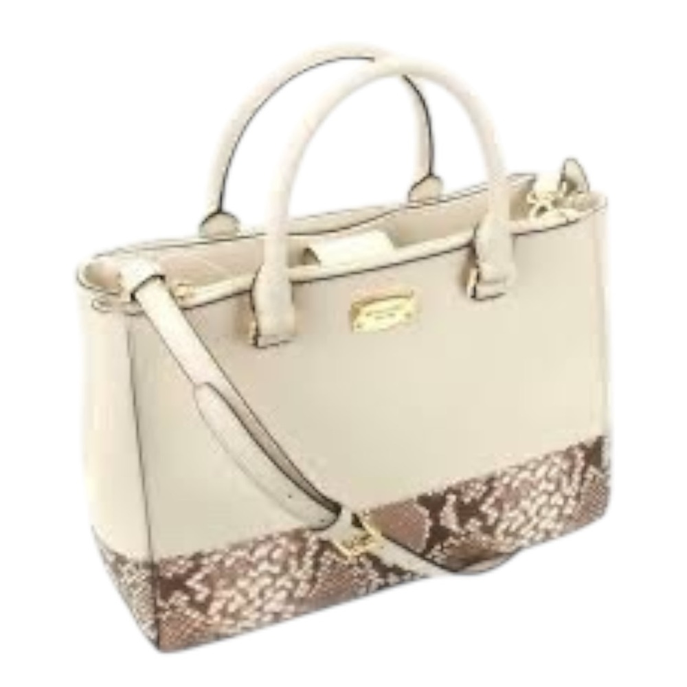 Women’s Medium Kellen Leather Satchel, Cream & Dark Sand Tote